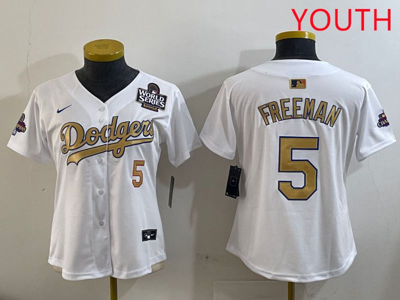 Youth Los Angeles Dodgers #5 Freeman White Champion gold character 2025 Nike MLB Jersey style 3->youth mlb jersey->Youth Jersey